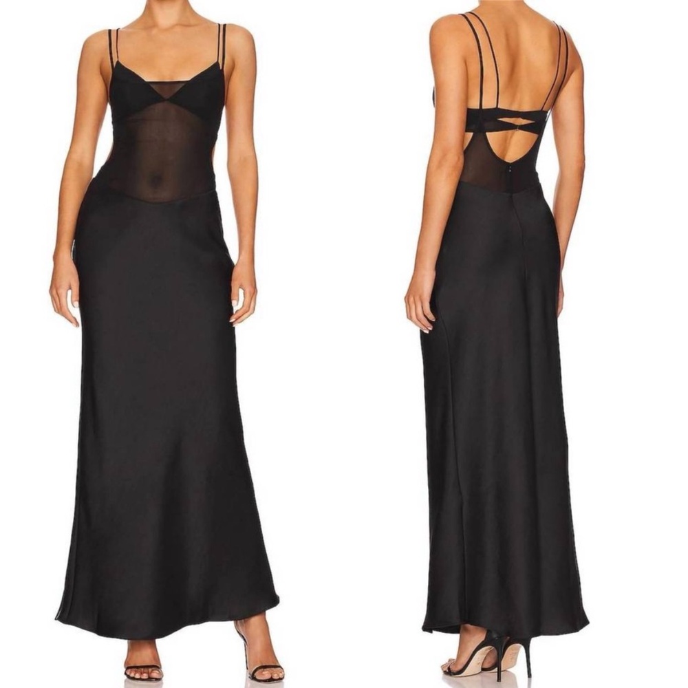 NEW Bec + Bridge Lindsey Cutout Maxi Dress Mesh Panel Satin Mixed Media